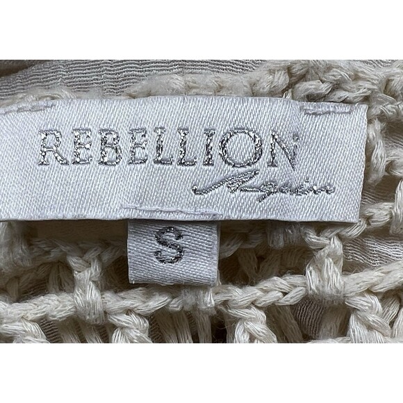 Rebellion Crochet Cardigan Womens Sm Open Knit Duster Fringe Boho Festival Retro - Picture 10 of 12